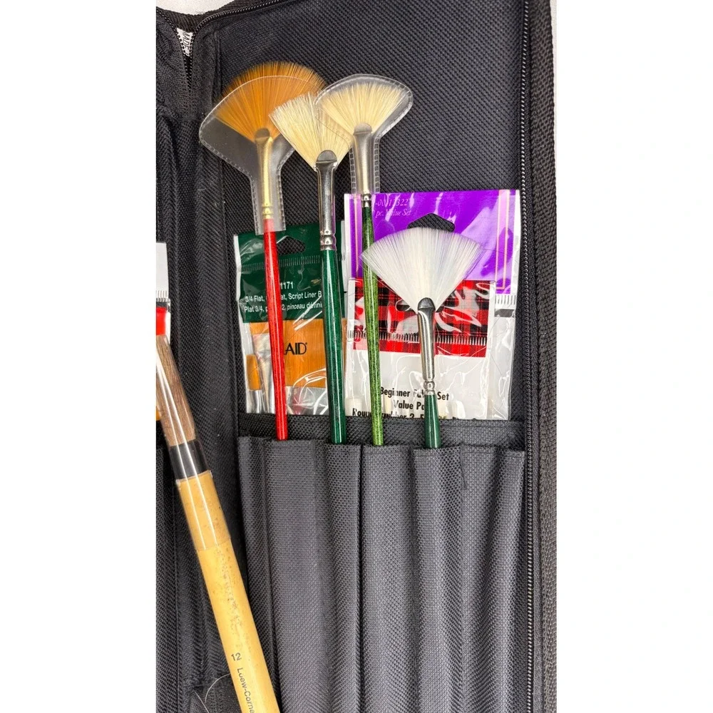 Artist Paint Brush Set with Zippered Case Loew-Cornell Fan Brushes Mixed